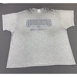 Rare Vintage Y2K Brooklyn Cyclones Baseball Gray Shirt Thrashed Sun Fade XL Art